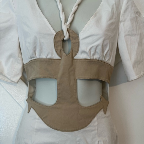 Rosie Assoulin Anchor Aweigh Cutout Short Sleeve Rope Halter Mini Dress White 0 - Picture 3 of 12